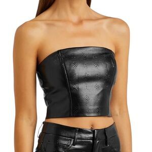 ROTATE Birger Christensen Logo Embossed Faux Leather Bandeau Top Black Size‎ 10